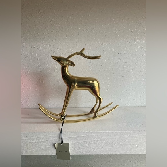 West Elm Brass Holiday Decorative Rocking Reindeer - Picture 4 of 9